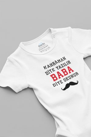Kahraman Baba Baskılı Kısa Kollu Çıtçıtlı Bebek Body Badi Zıbın Tulum 5579