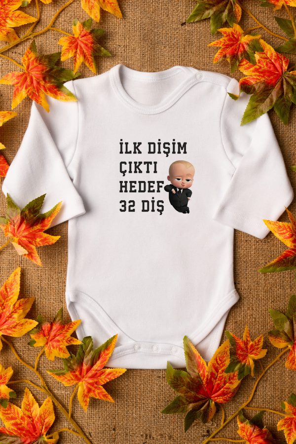Patron Bebek İlk Dişim Çıktı Uzun Kollu Çıtçıtlı Bebek Body Badi Zıbın Tulum 5580-U