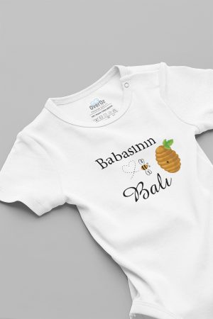 Babasının Balı Baskılı Kısa Kollu Çıtçıtlı Bebek Body Badi Zıbın Tulum 5582