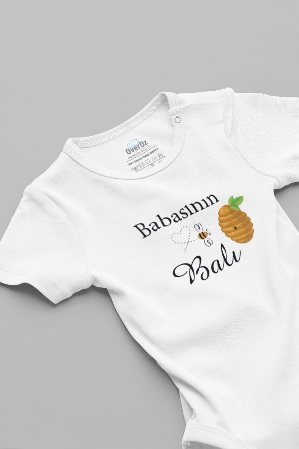 Babasının Balı Baskılı Kısa Kollu Çıtçıtlı Bebek Body Badi Zıbın Tulum 5582