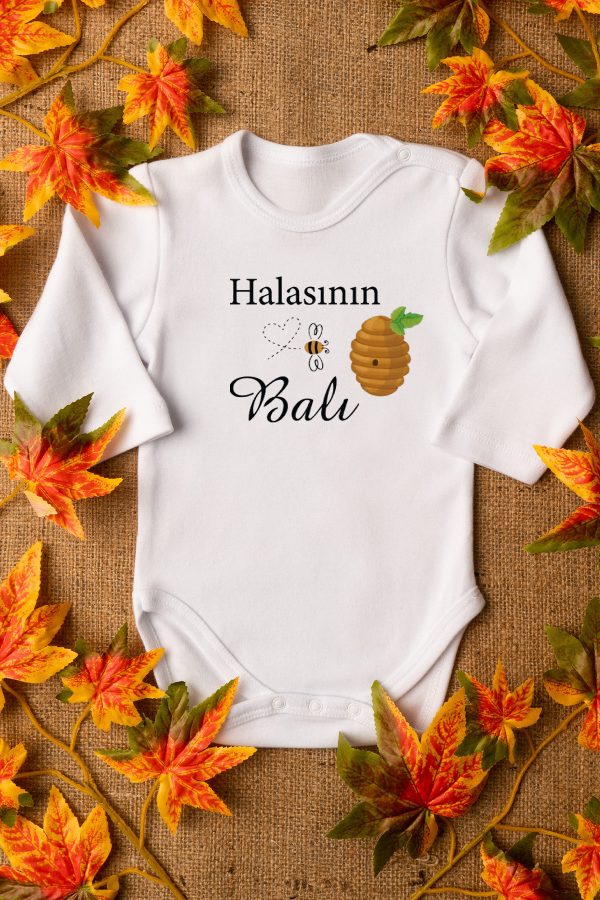 Halasının Balı Baskılı Uzun Kollu Çıtçıtlı Bebek Body Badi Zıbın Tulum 5584-U