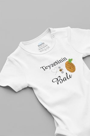 Teyzesinin Balı Baskılı Kısa Kollu Çıtçıtlı Bebek Body Badi Zıbın Tulum 5585