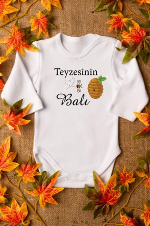 Teyzesinin Balı Baskılı Uzun Kollu Çıtçıtlı Bebek Body Badi Zıbın Tulum 5585-U