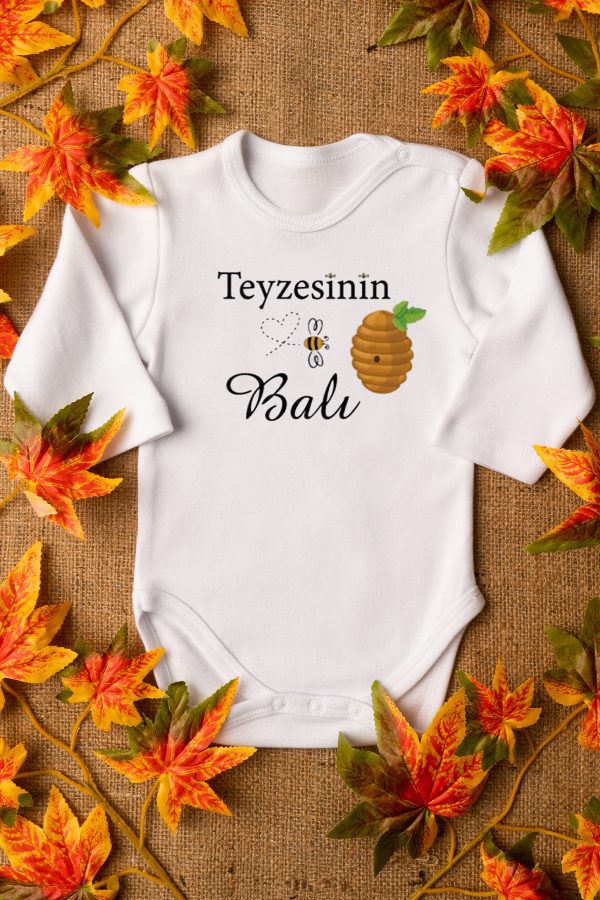 Teyzesinin Balı Baskılı Uzun Kollu Çıtçıtlı Bebek Body Badi Zıbın Tulum 5585-U