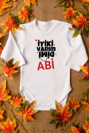 İyi Ki Varım Dimi Abi Baskılı Uzun Kollu Çıtçıtlı Bebek Body Badi Zıbın 5587-U
