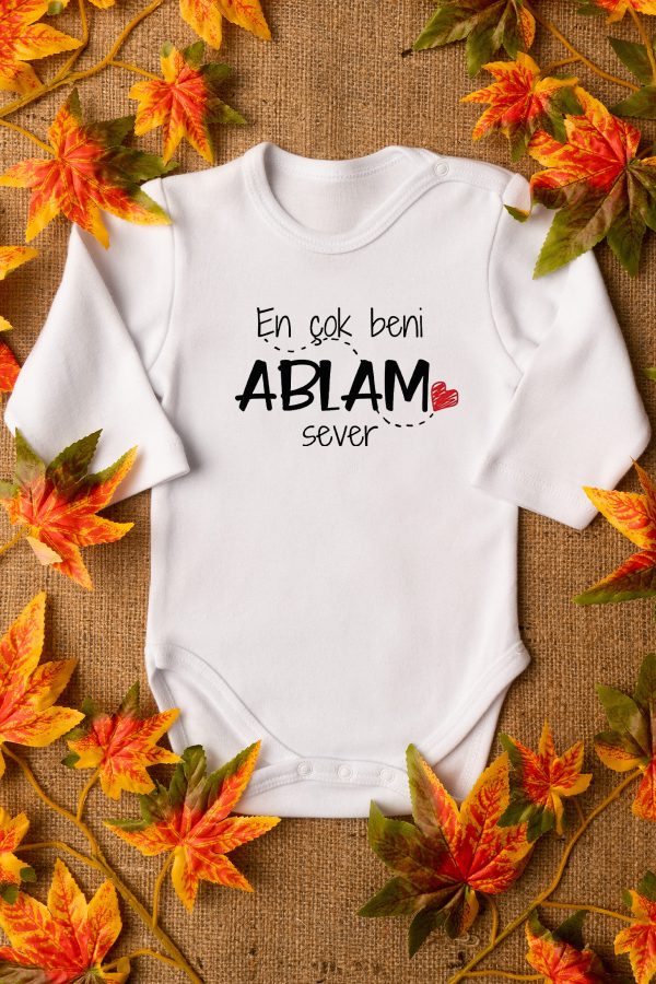 En Çok Beni Ablam Sever Baskılı Uzun Kollu Çıtçıtlı Bebek Body Badi Zıbın 5588-U