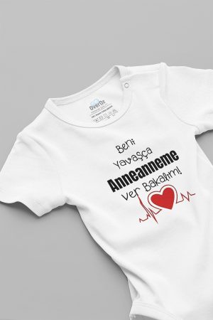 Beni Yavaşça Anneanneme Ver Kısa Kollu Çıtçıtlı Bebek Body Badi Zıbın Tulum 5590