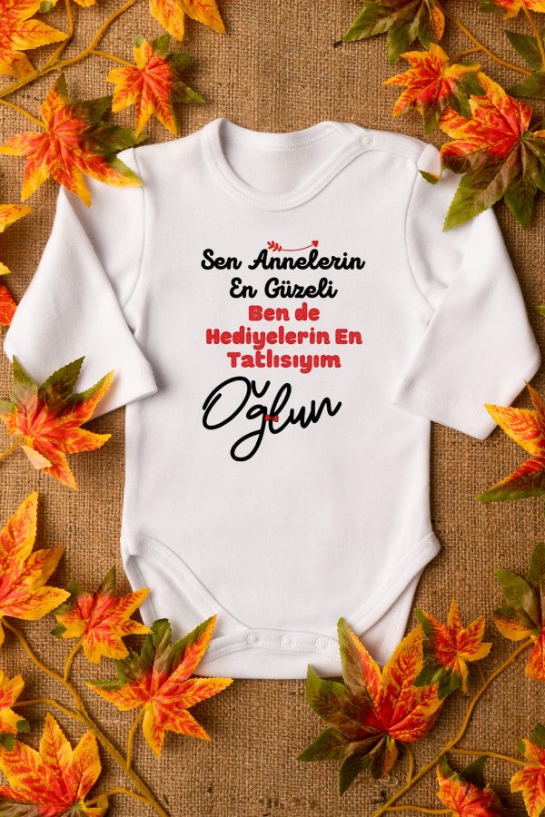 Annelerin En Güzeli Baskılı Uzun Kollu Çıtçıtlı Bebek Body Badi Zıbın Tulum 5592-U