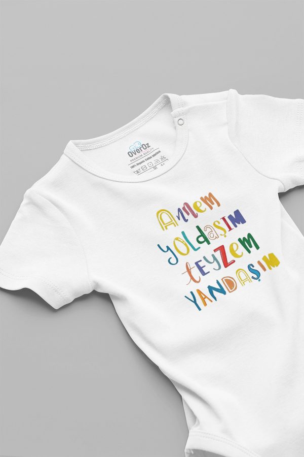 Annem Yoldaşım Teyzem Yandaşım Kısa Kollu Çıtçıtlı Bebek Body Badi Zıbın 5594