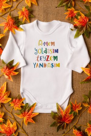 Annem Yoldaşım Teyzem Yandaşım Uzun Kollu Çıtçıtlı Bebek Body Badi Zıbın 5594-U