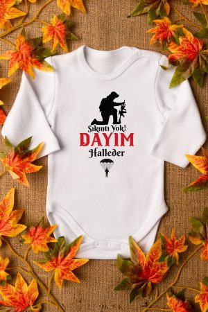 Sıkıntı Yok Asker Dayım Halleder Uzun Kollu Çıtçıtlı Bebek Body Badi Zıbın 5596-U