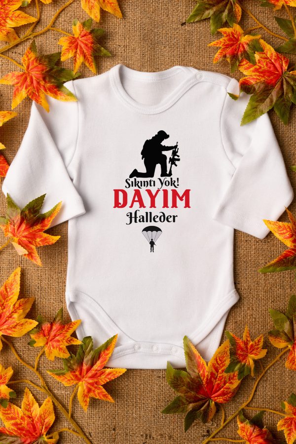Sıkıntı Yok Asker Dayım Halleder Uzun Kollu Çıtçıtlı Bebek Body Badi Zıbın 5596-U