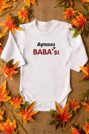 Aynı Babası Baskılı Uzun Kollu Çıtçıtlı Bebek Body Badi Zıbın Tulum 5597-U
