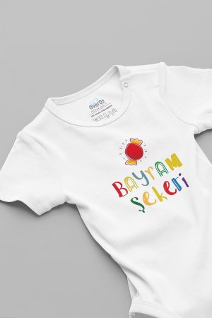 Bayram Şekeri Baskılı Kısa Kollu Çıtçıtlı Bebek Body Badi Zıbın Tulum 5598