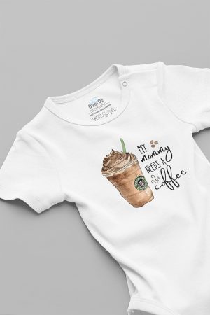 Mommy Needs Coffee Anne Desenli Kısa Kollu Çıtçıtlı Bebek Body Badi Zıbın 5600