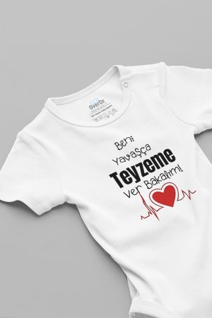 Beni Yavaşça Teyzeme Ver Baskılı Kısa Kollu Çıtçıtlı Bebek Body Badi Zıbın 5610