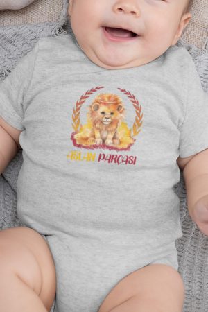 Galatasaray Aslan Parçası Yazılı Taraftar Bebek Body Çıtçıtlı Gri Badi Zıbın Tulum 5626-G