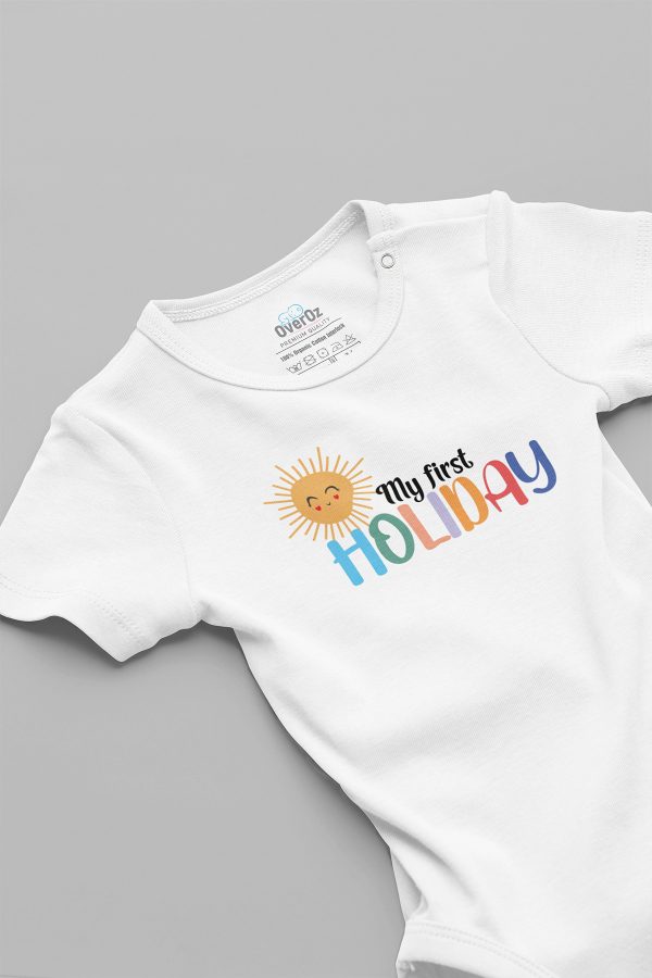 My First Holiday Ilk Tatilim Baskılı Çıtçıtlı Bebek Body Badi Zıbın Tulum 5633