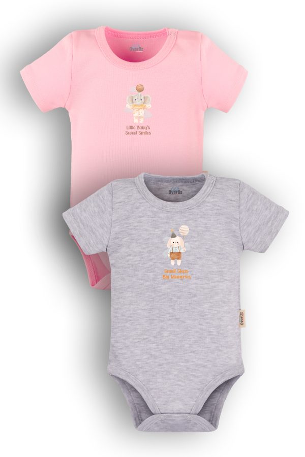 Fil Ve Tavşan 2'li Bebek Body Set Çıtçıtlı Badi Zıbın 5649-5650-P