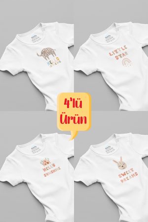 4'lü Bohem Bebek Body Set Badi Çıtçıtlı Zıbın Dörtlü 5663-5664-5665-5666