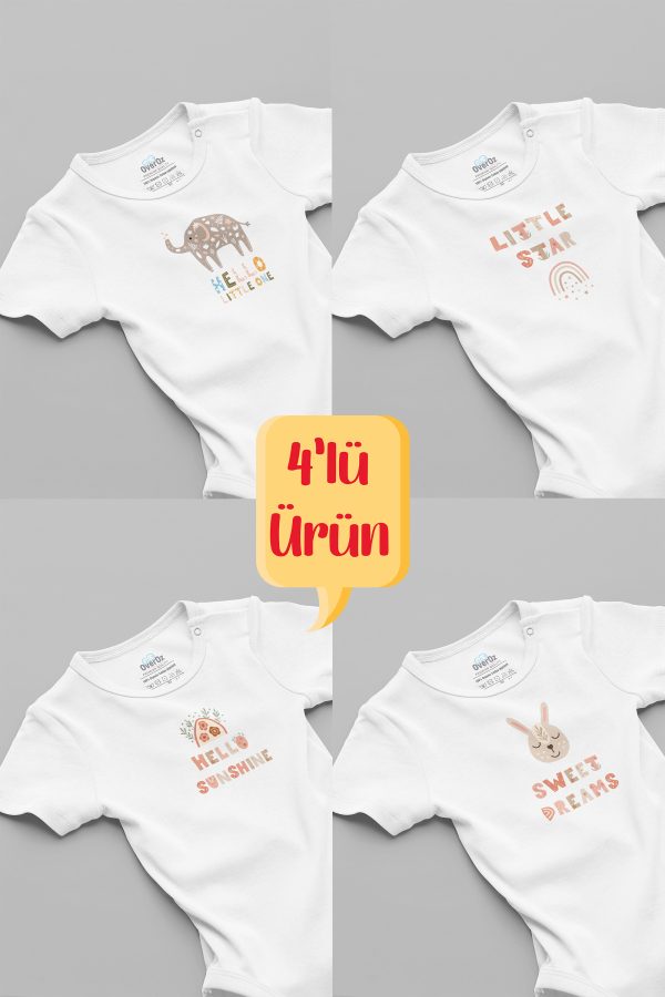 4'lü Bohem Bebek Body Set Badi Çıtçıtlı Zıbın Dörtlü 5663-5664-5665-5666
