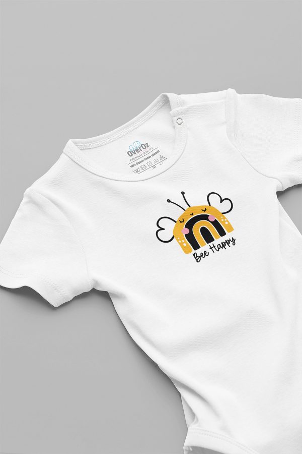 Bee Happy Mutlu Ol Baskılı Çıtçıtlı Bebek Body Badi Zıbın Tulum 5694