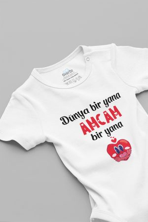 Dünya Bir Yana Amcam Bir Yana Yazılı Bebek Body Badi Çıtçıtlı Zıbın Tulum 5718