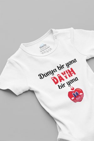 Dünya Bir Yana Dayım Bir Yana Yazılı Bebek Body Badi Çıtçıtlı Zıbın Tulum 5719