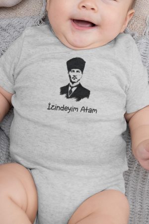 izindeyim Atam Atatürk Baskılı Gri Bebek Body Badi Çıtçıtlı Zıbın Tulum 5735-G