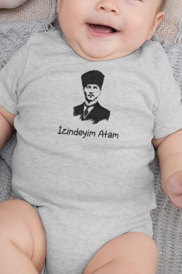 izindeyim Atam Atatürk Baskılı Gri Bebek Body Badi Çıtçıtlı Zıbın Tulum 5735-G