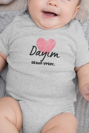 Dayım Olsun Yeter Kalp Baskılı Bebek Body Badi Çıtçıtlı Zıbın 5742-G
