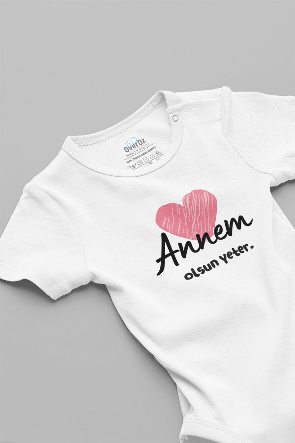 Annem Olsun Yeter Kalp Baskılı Bebek Body Badi Çıtçıtlı Zıbın 5746