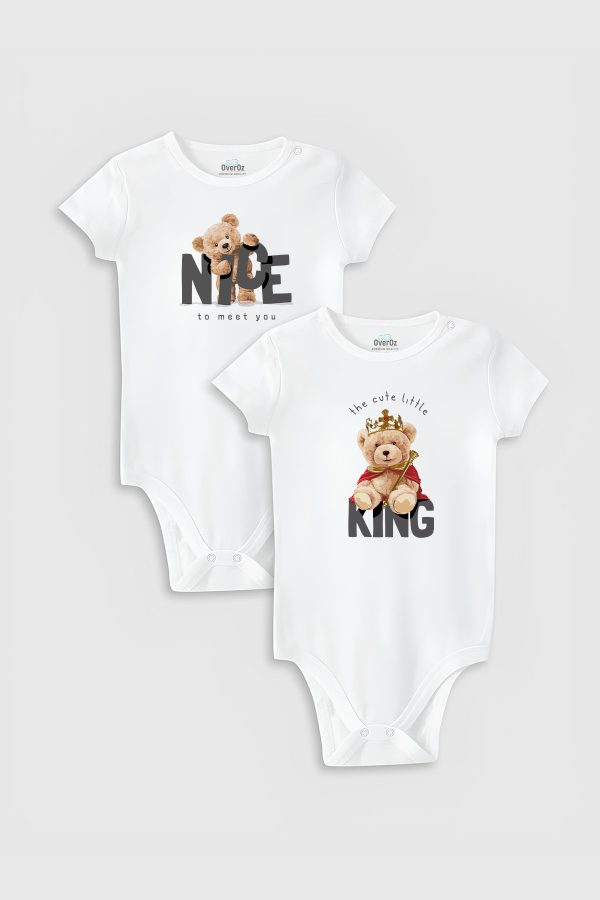 Teddy Bear 2'li Bebek Body Set Beyaz Badi Çıtçıtlı Zıbın İkili 5762-5763