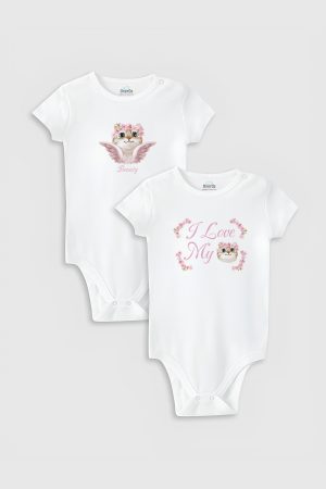 Cat Kedi Baskılı 2'li Bebek Body Set Badi Çıtçıtlı Zıbın 5764-5765