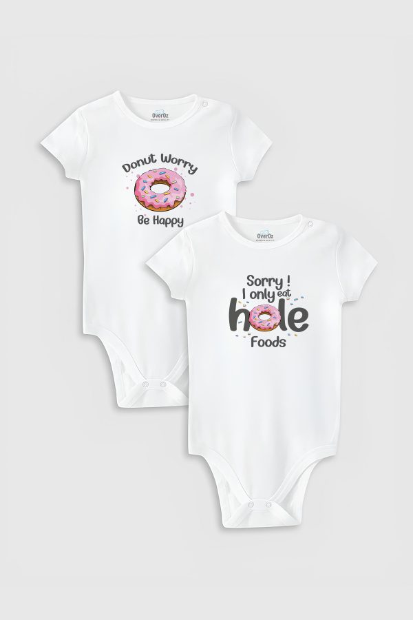 Donut Baskılı 2'li Bebek Body Set Beyaz Badi Çıtçıtlı Zıbın İkili 5766-5767