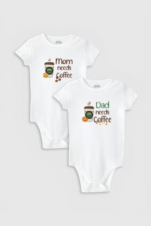 Coffee Anne Baba 2'li Bebek Body Set Beyaz Badi Çıtçıtlı Zıbın İkili 5770-5771