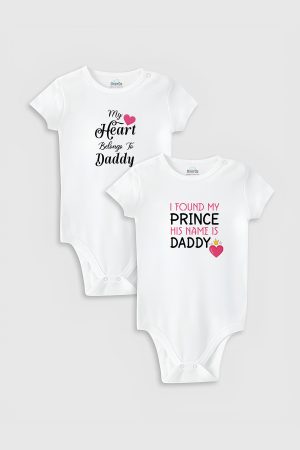 Daddy Baba Baskılı 2'li Bebek Body Set Beyaz Badi Çıtçıtlı Zıbın İkili 5772-5773