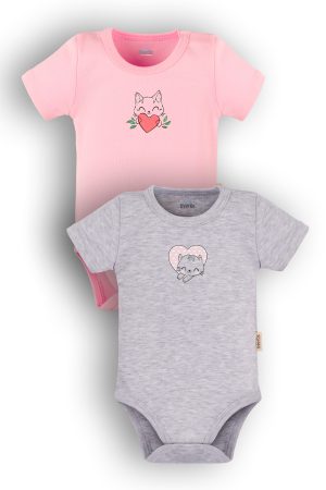 Kedi Baskılı 2'li Bebek Body Set Çıtçıtlı Badi Zıbın ikili 5784-5786-P