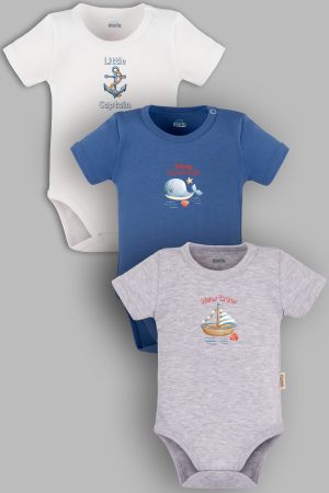 Kaptan 3'lü Bebek Body Set Bebek Badi Çıtçıtlı Zıbın Üçlü 5793-5794-5795-M