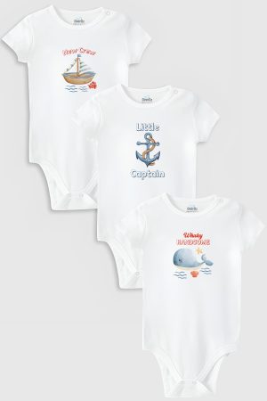 Kaptan 3'lü Bebek Body Set Bebek Badi Çıtçıtlı Zıbın Üçlü 5793-5794-5795