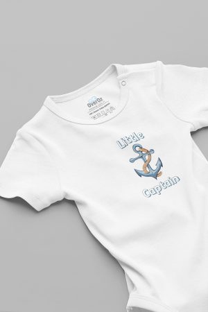 Little Captain Kaptan Baskılı Bebek Body Beyaz Badi Çıtçıtlı Zıbın 5794
