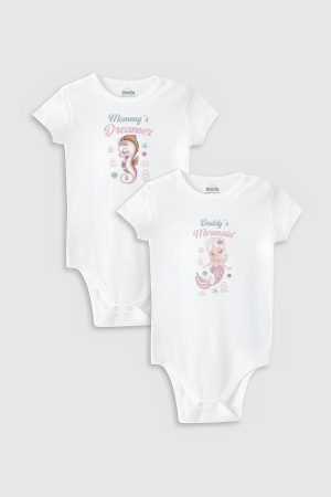 Denizkızı Mermaid Baskılı 2'li Bebek Body Set Badi Çıtçıtlı Zıbın İkili 5801-5802
