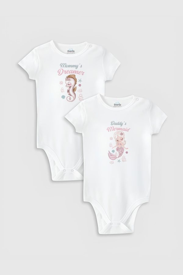 Denizkızı Mermaid Baskılı 2'li Bebek Body Set Badi Çıtçıtlı Zıbın İkili 5801-5802