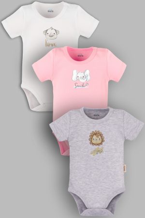 Aslan 3'lü Bebek Body Set Badi Çıtçıtlı Zıbın Üçlü 5805-5806-5807-P