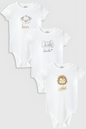 Aslan 3'lü Bebek Body Set Badi Çıtçıtlı Zıbın Üçlü 5805-5806-5807