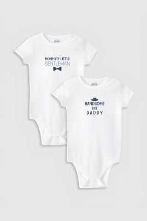 Mom Dad Anne Baba Baskılı 2'li Bebek Body Set Badi Çıtçıtlı Zıbın İkili 5811-5812