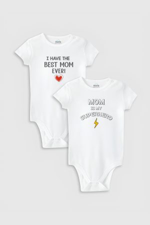 Best Mom Anne Baskılı 2'li Bebek Body Set Badi Çıtçıtlı Zıbın İkili 5813-5814