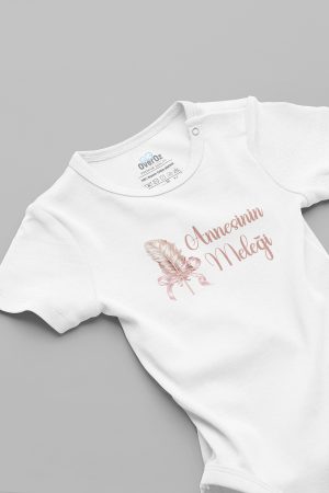 Annesinin Meleği Baskılı Bebek Body Beyaz Badi Çıtçıtlı Zıbın 5818