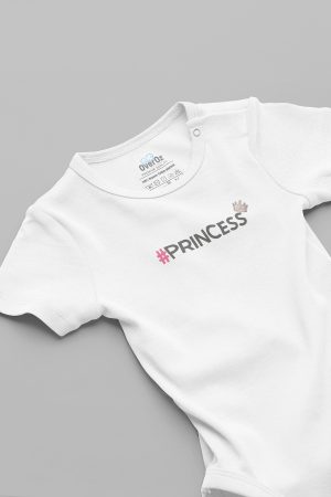 Organik %100 Pamuk Princess Prenses Baskılı Bebek Body Beyaz Badi Çıtçıtlı Zıbın 5821
