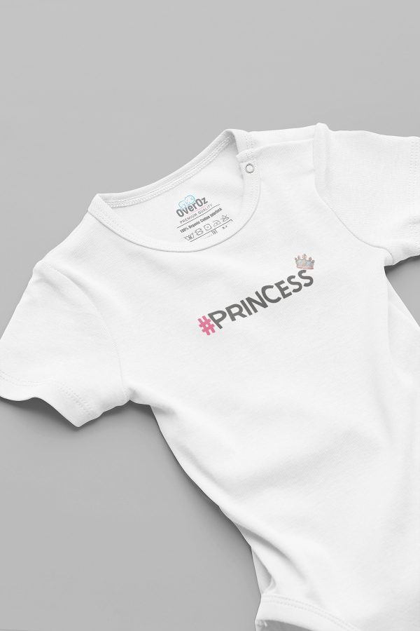 Organik %100 Pamuk Princess Prenses Baskılı Bebek Body Beyaz Badi Çıtçıtlı Zıbın 5821